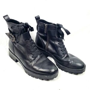 Michael Kors Ryder Black Leather Ankle Boot With Buckle‎